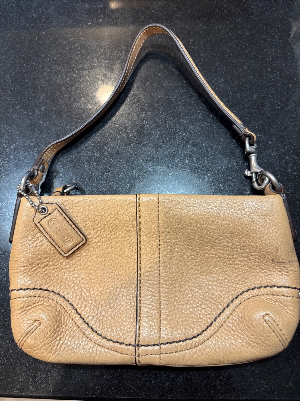 Coach Pebbled Leather Mini Shoulder Bag in Tan